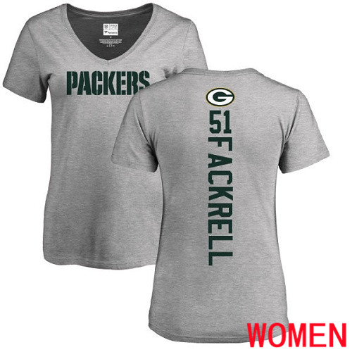 Green Bay Packers Ash Women #51 Fackrell Kyler Backer V-Neck Nike NFL T Shirt->nfl t-shirts->Sports Accessory